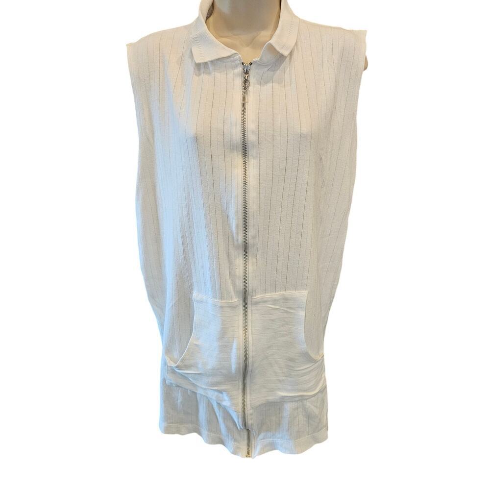 Portocruz size M vintage full zip pocket cover up beach swim white terry cloth +